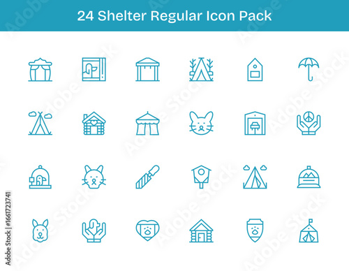 Shelter - 24 Regular Outline Vector Illustrations