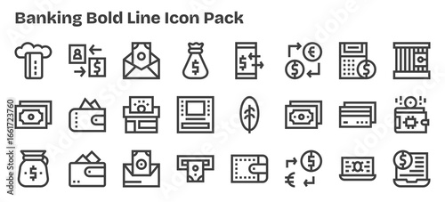 Banking Design Icons - 24 in Bold Outline Style