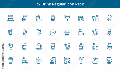 Drink - 32 Regular Line Vector Illustrations