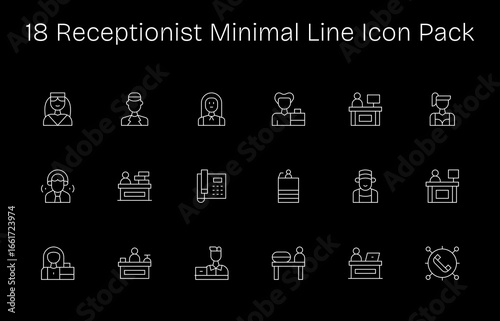 Receptionist Vector Set - 18 Minimal Line Icons