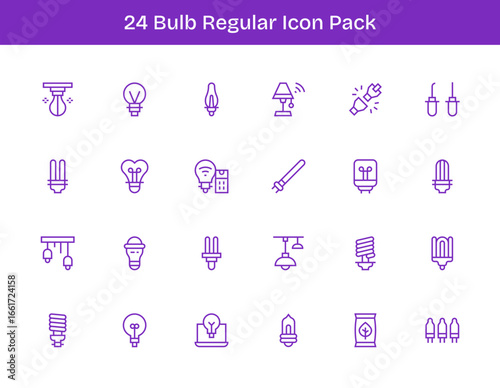 Bulb - 24 Icons in Regular Outline Design