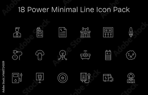 Power Icon Set - 18 Minimal Line Graphics
