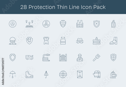 Protection - 28 Thin Line Vector Illustrations
