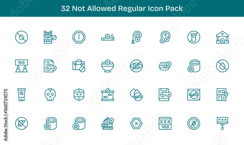 Not Allowed - 32 Regular Line Vector Illustrations