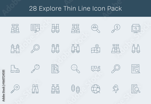 28 Icons for Explore in Thin Line Format