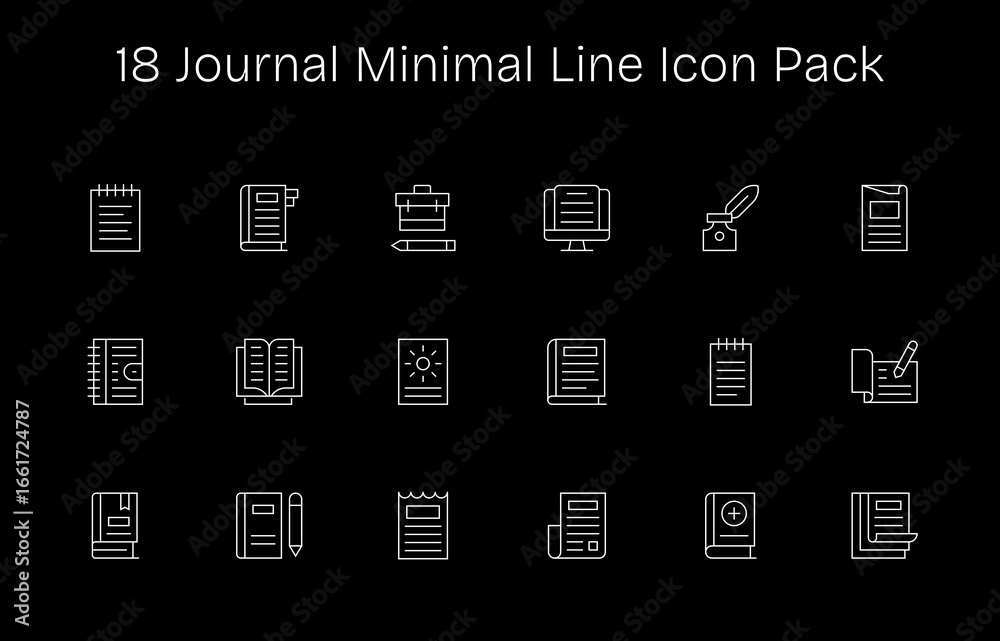 Fototapeta premium Journal Design Icons - 18 in Minimal Line Style