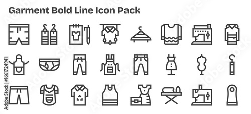 Bold Outline Icons - Garment Set with 24 Vectors