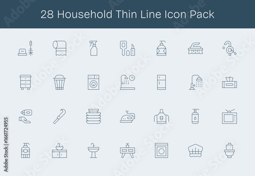 Household Icon Set - 28 Thin Line Graphics