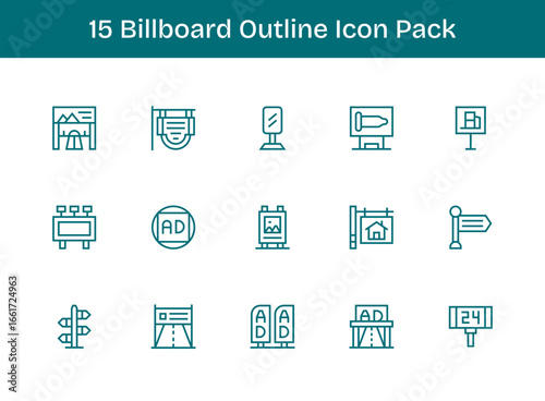 Outline Icons - Billboard Set with 15 Vectors