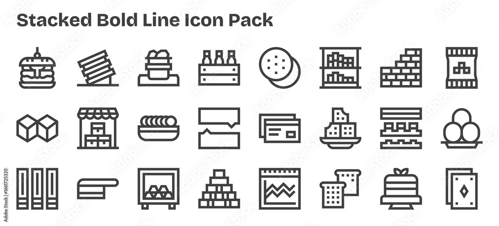 Fototapeta premium Stacked Icon Collection - 24 Bold Outline Designs