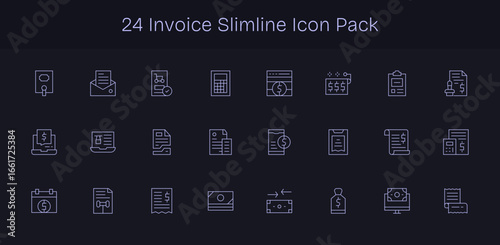 Slim Line Style Invoice Icons - 24 Vectors