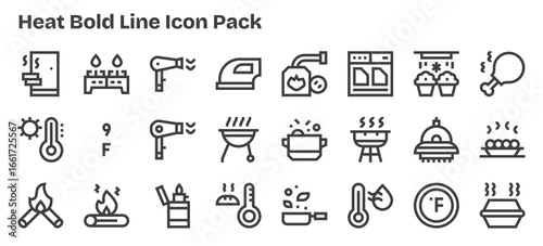 24 Heat Icons in Bold Outline Aesthetic