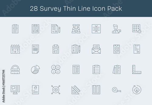 28 Survey Icons in Thin Line Aesthetic