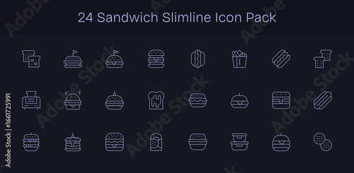 24 Icons for Sandwich in Slim Line Format
