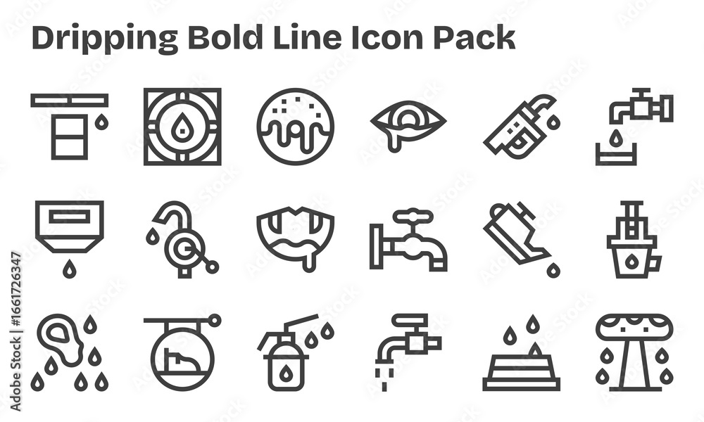 Fototapeta premium Dripping Icon Collection - 18 Bold Line Designs