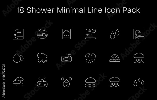 18 Icons for Shower in Minimal Line Format