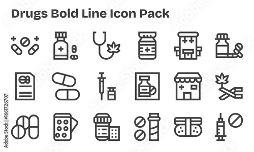 Drugs Icon Collection - 18 Bold Line Designs