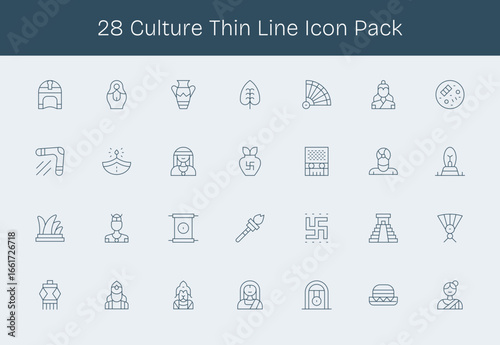 28 Thin Line Style Icons - Culture Collection
