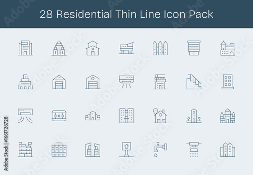 28 Icons for Residential in Thin Line Format