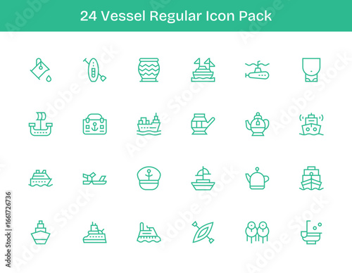 24 Regular Outline Designs - Vessel Vector Icons