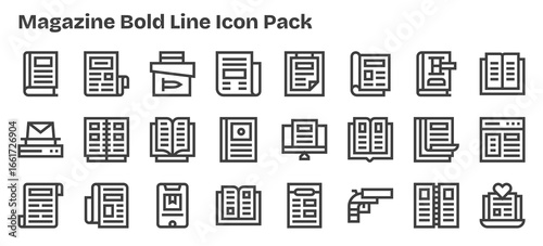 Bold Outline Style Magazine Icons - 24 Vectors