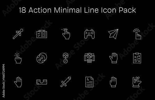 18 Action Icons in Minimal Line Aesthetic