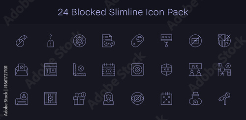 Slim Line Icons - Blocked Set with 24 Vectors