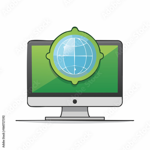 Computer monitor displaying global internet network connection concept