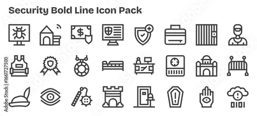 Security Icon Set - 24 Bold Outline Graphics