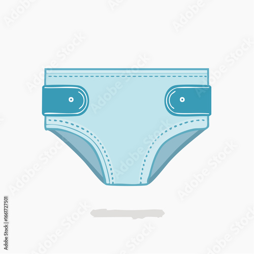 Light blue baby diaper illustration with fastening tabs for infant care and newborn hygiene concepts