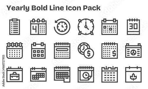 Bold Line Icons - Yearly Set with 18 Vectors