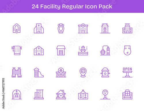 Facility Vector Set - 24 Regular Outline Icons