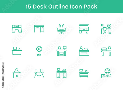Desk Design Icons - 15 in Outline Style