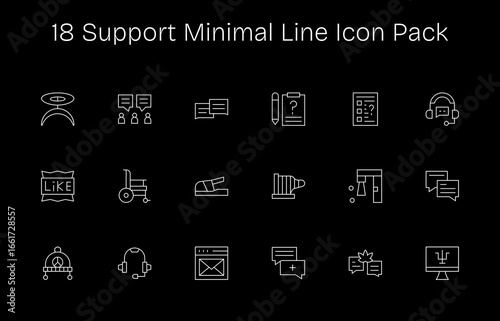 Minimal Line Style Support Icons - 18 Vectors