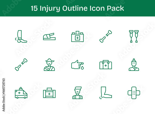 Injury Icon Set - 15 Outline Graphics