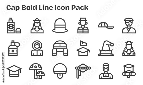18 Cap Icons in Bold Line Aesthetic