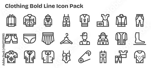 Clothing - 24 Icons in Bold Outline Design