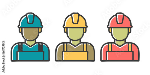 Set of Clean and Simple Vector Line Illustrations Showing Workers Across Fields Including Construction, Medical, and Industrial Jobs for Diverse Applications