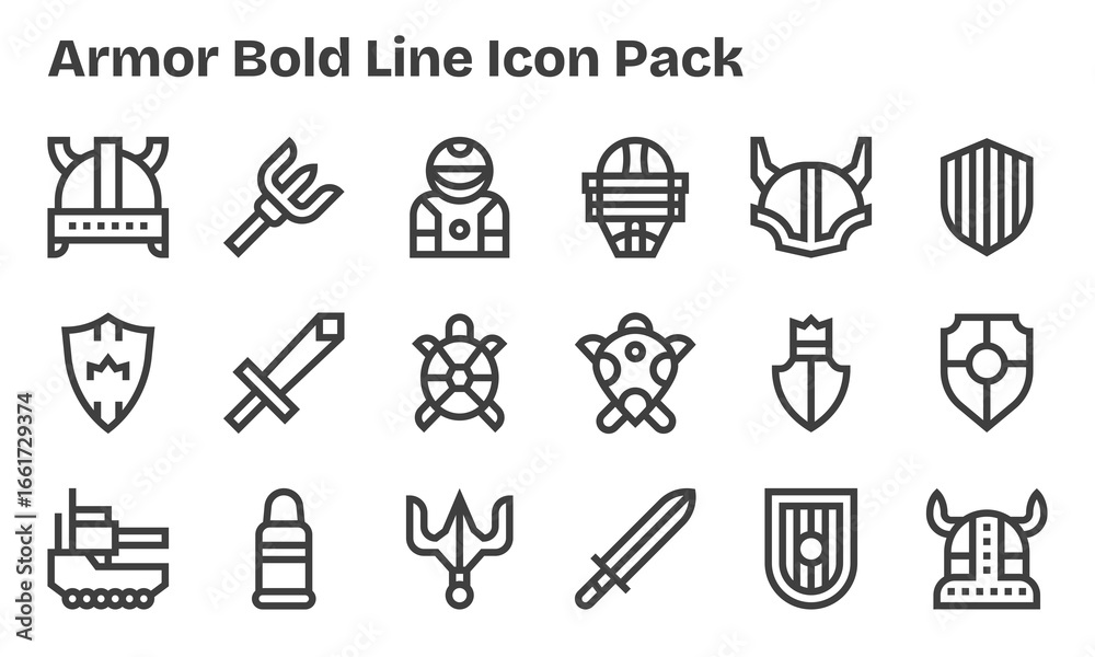 Fototapeta premium 18 Icons for Armor in Bold Line Format