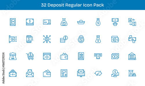Regular Line Icons - Deposit Set with 32 Vectors