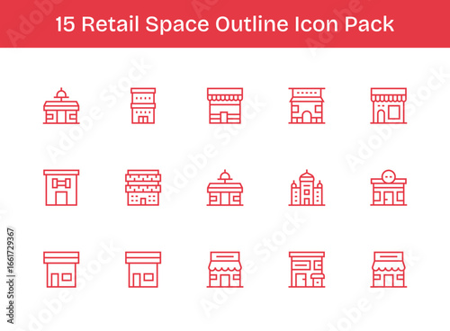 Outline Style Retail Space Icons - 15 Vectors