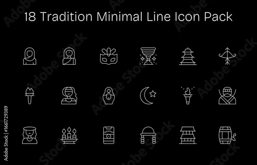 18 Minimal Line Style Icons - Tradition Collection