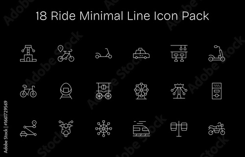Ride Vector Set - 18 Minimal Line Icons