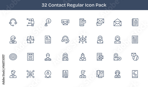 Contact Vector Set - 32 Regular Line Icons