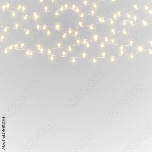 png gold light with decorative garland ribbon glowing string lamp border background festive design card holiday party transparent vector celebration winter banner birthday happy year