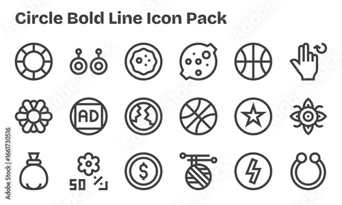 Bold Line Icons - Circle Set with 18 Vectors