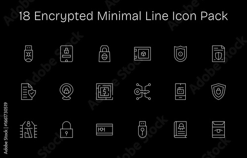 Encrypted Icon Set - 18 Minimal Line Graphics