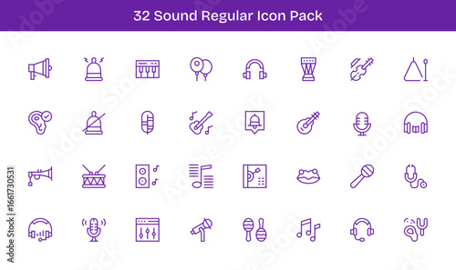 Sound - 32 Regular Line Vector Illustrations