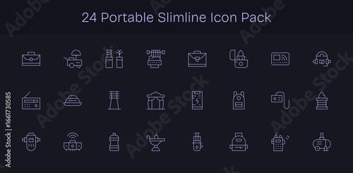 24 Portable Icons in Slim Line Aesthetic