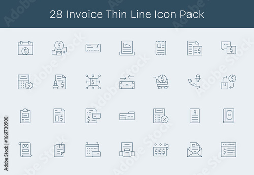 Invoice Vector Set - 28 Thin Line Icons